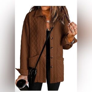 🆕Casual Quilted for Women Button Down Collared Long Sleeve Jackets with Pockets